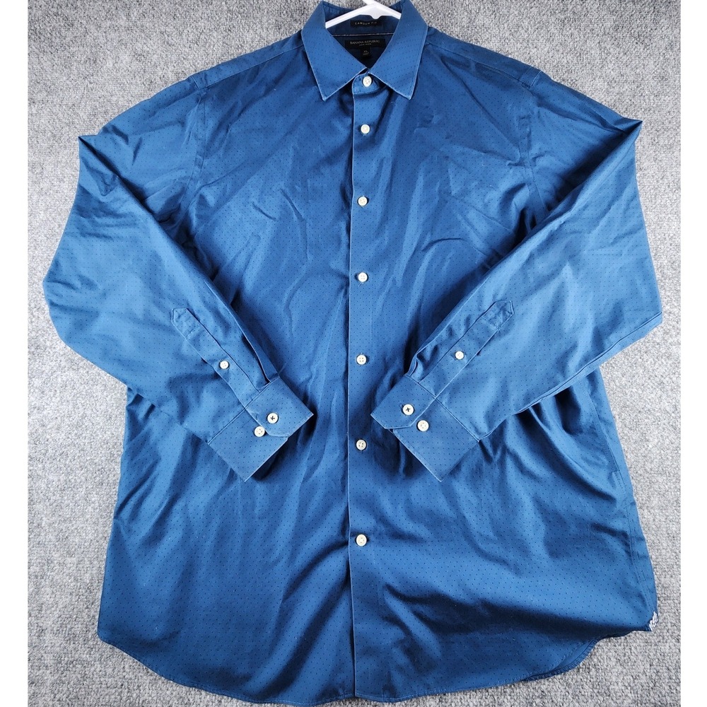 Banana Republic‎ Camden Fit Non-Iron Dress Shirt Mens XL Blue Micro Dot Cotton